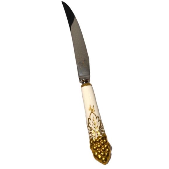 Set of 13 Royal Crown Derby Vine Gold Steak Knives Bone China Handles - Picture 2 of 7